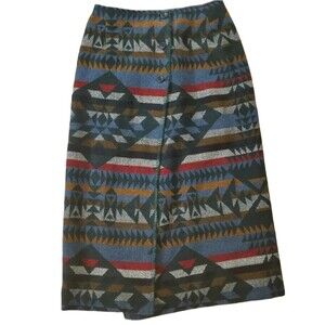 Boho Southwestern Tribal Vintage Roo Crossings Skirt green wool blend Size 6P